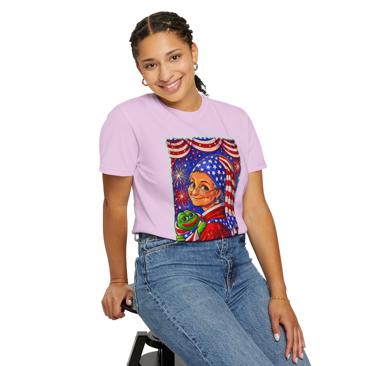 Grandmas Patriotic Original Gansta “OG Grannie” T-Shirt — American Flag Grandma w baby Pepe Graphic Tee