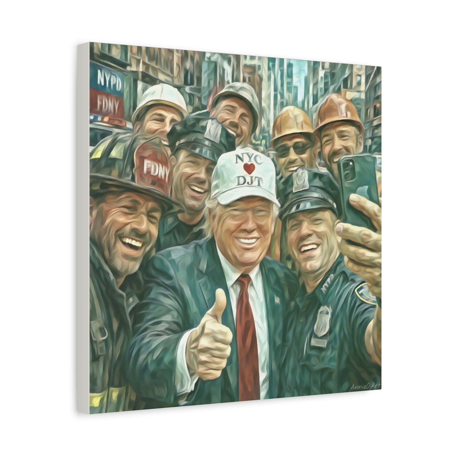 Trump ‘NYC❤️DJT’ - THE Blue-Collar-Billionaire w/ NYC Working Guys —Matte Canvas Print