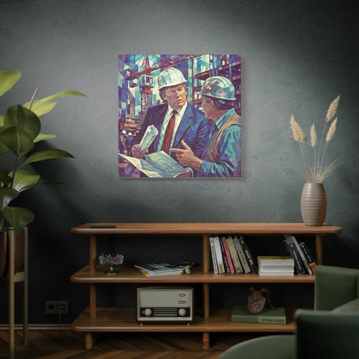 Trump Construction Site Portrait Canvas - Vintage Art