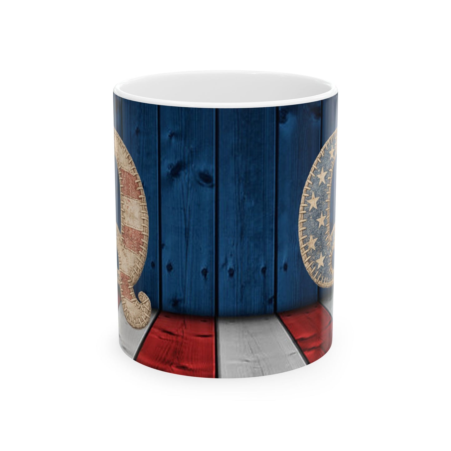 Q Patriotic Rustic American Flag Ceramic Mug (11oz & 15oz)