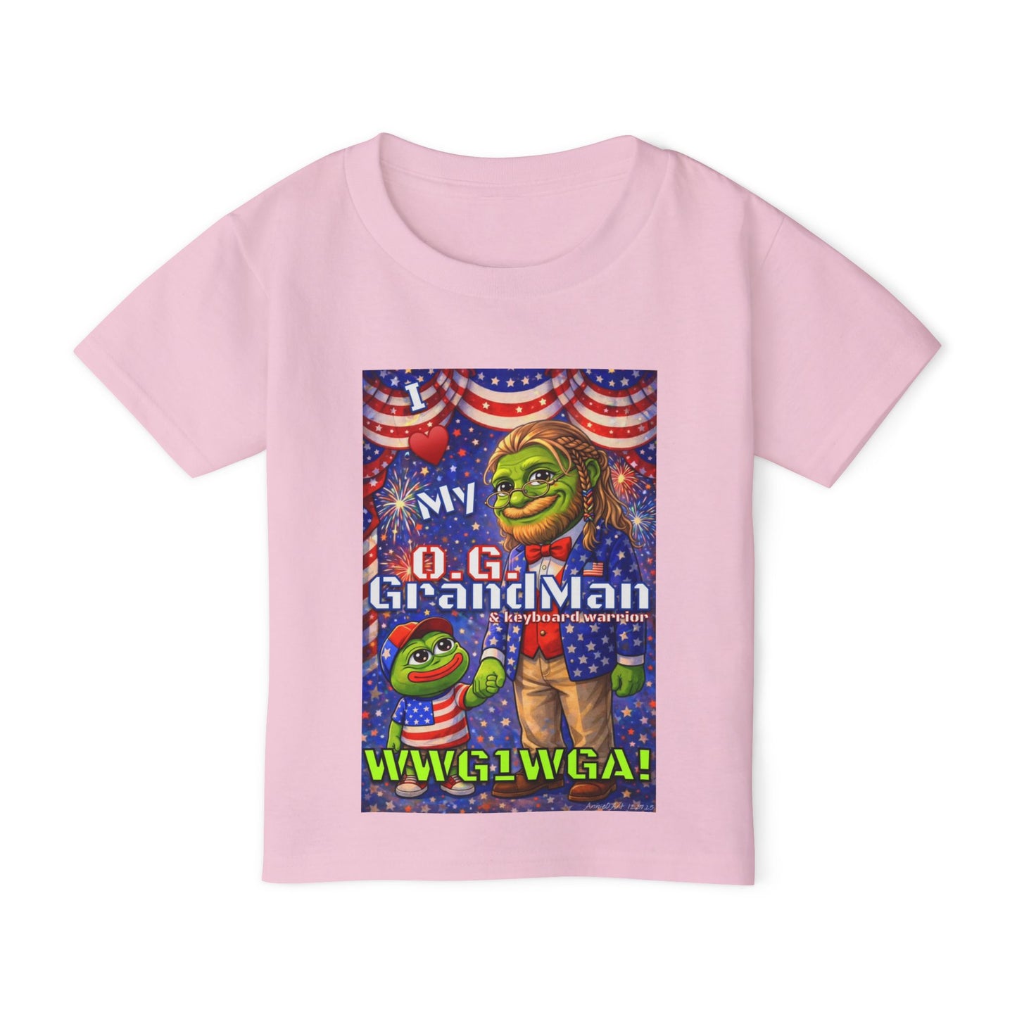 GrandMan/Grandpa Anons & Keyboard Warriors — "I ♥️ My O.G. GrandMan" Patriotic Frog Kids Tee (WWG1WGA)