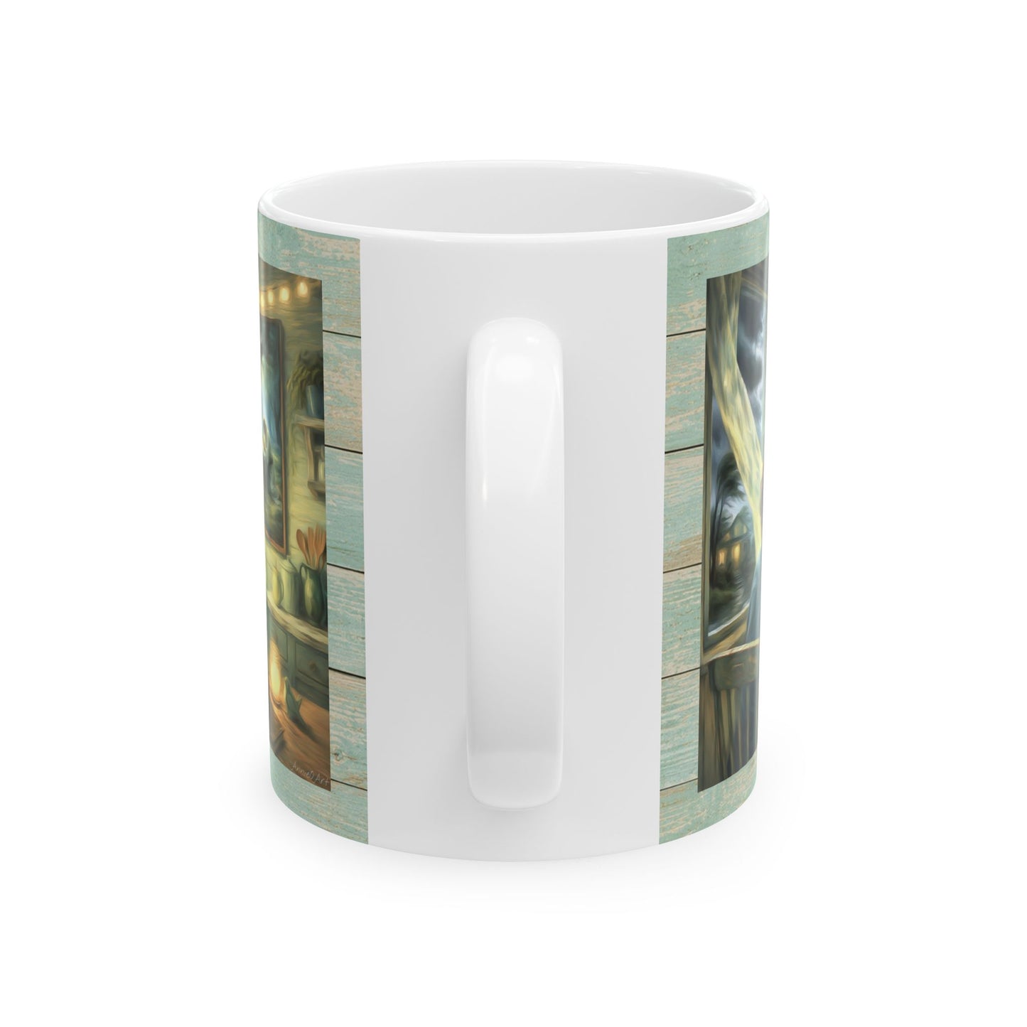 Meditating with Jesus Ceramic Mug — Cottage Nighttime Coffee Cup (11oz)