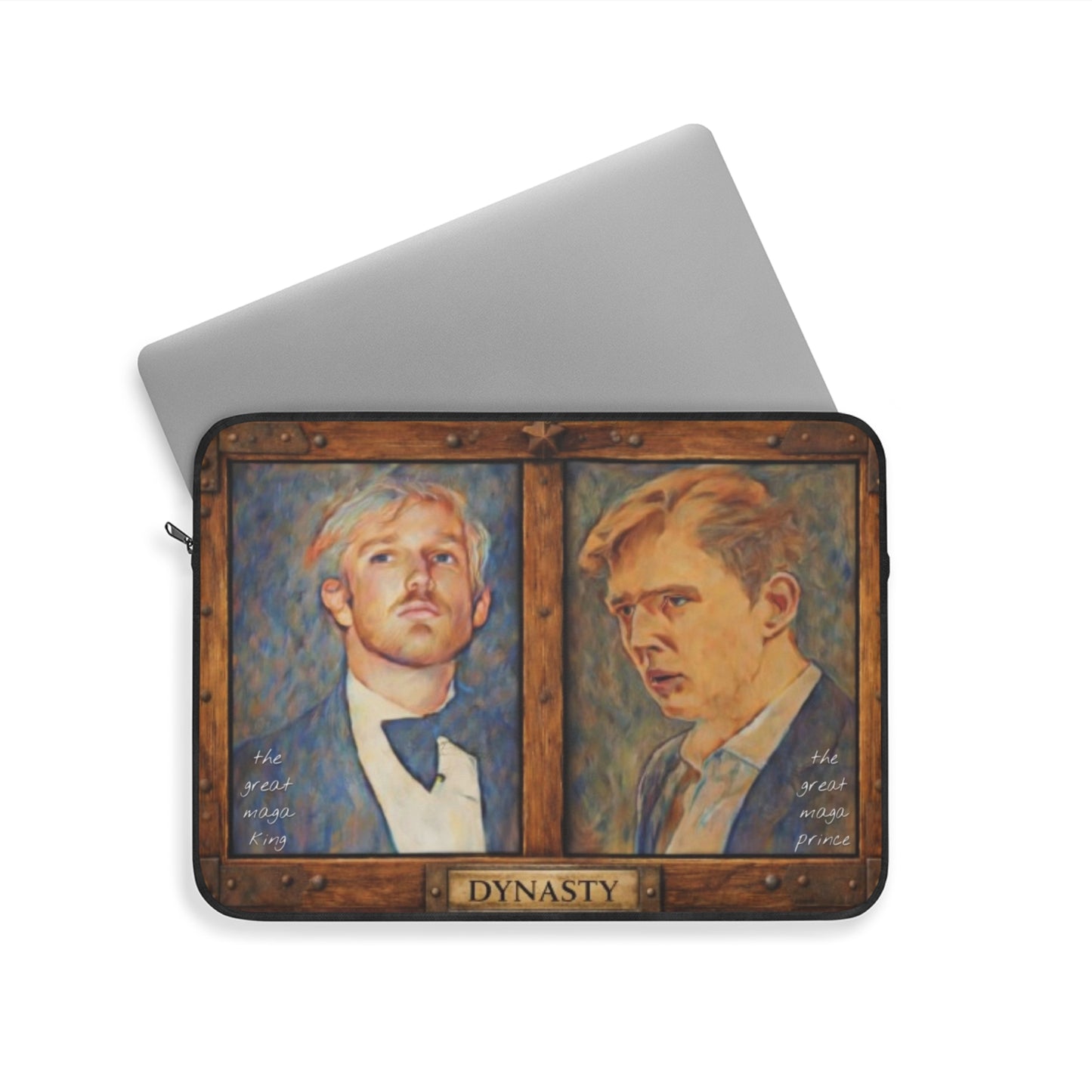 Laptop Sleeve — Trump “DYNASTY” Vintage Oil Painting Twin Portraits Barron & Donald Trump