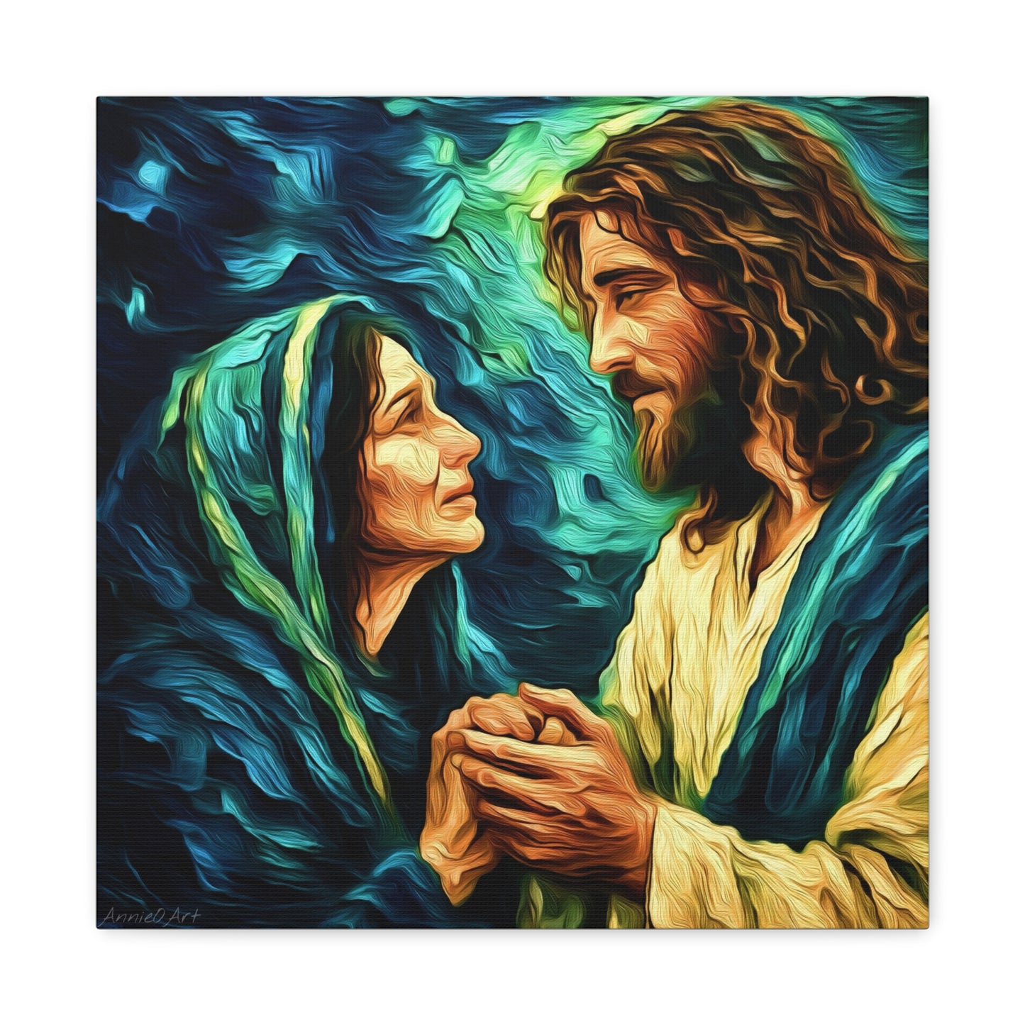 Jesus Comforting Mother Mary—Matte Canvas Wall Art