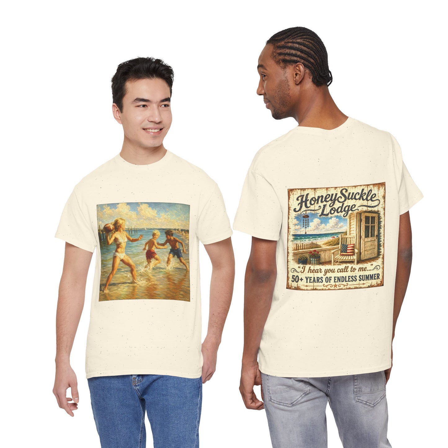 Vintage Beach T‑Shirt — 'Honeysuckle Lodge: 50+ Years of Endless Summer' Retro Seaside Tee