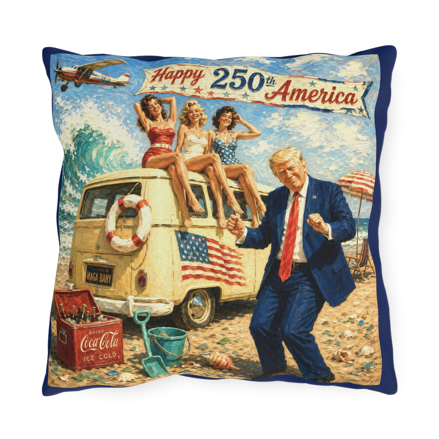 Trump Outdoor Pillow — "MAGA, Baby!" Retro Beach Design
