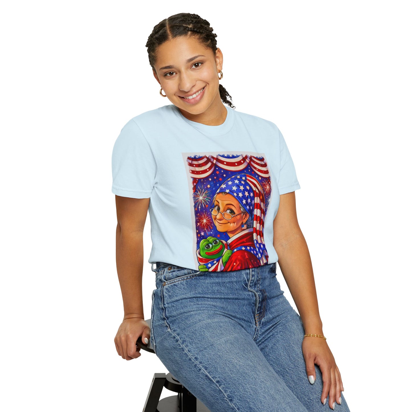 Grandmas Patriotic Original Gansta “OG Grannie” T-Shirt — American Flag Grandma w baby Pepe Graphic Tee