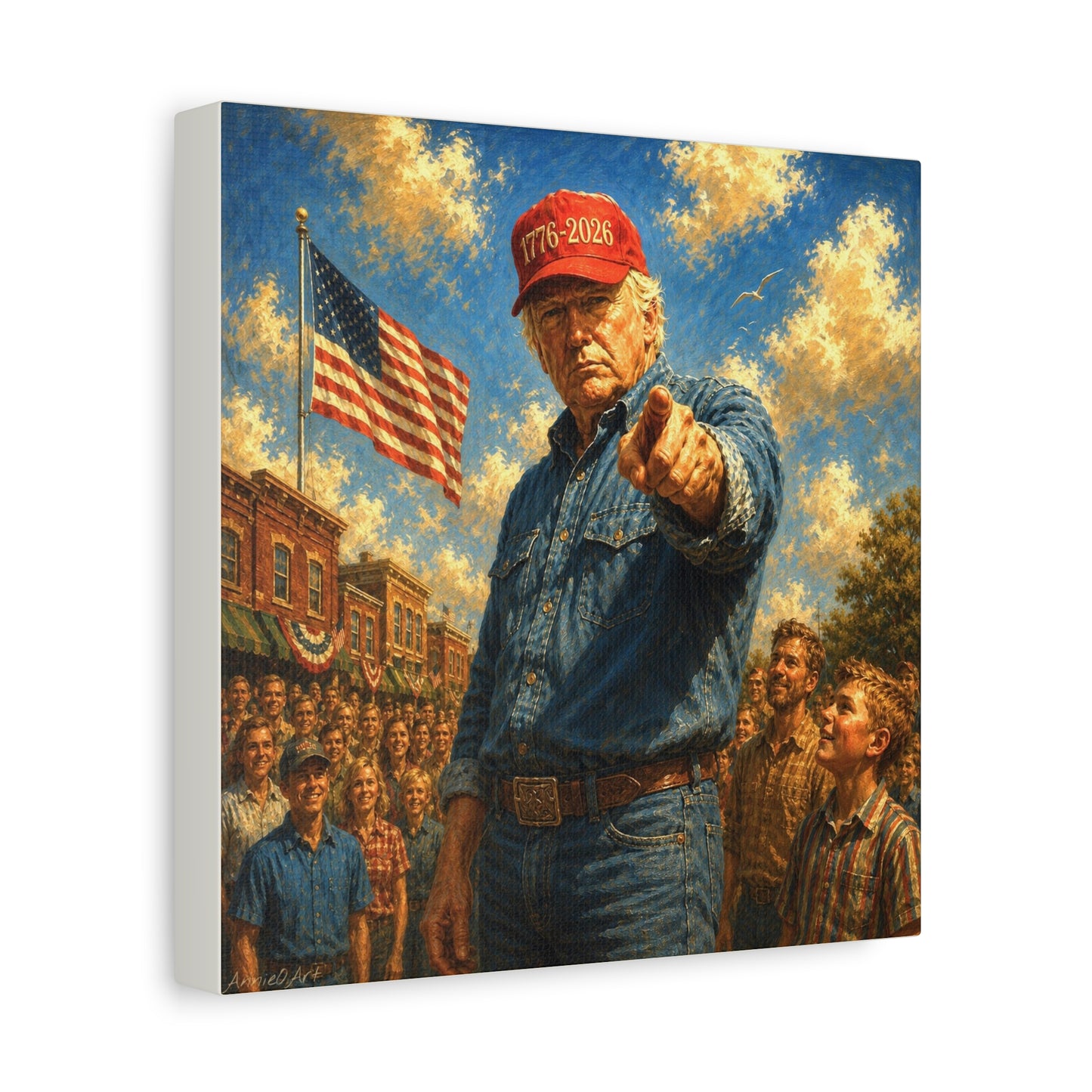 Trump Americana Patriotic Canvas Art - '1776-2026' Pointing Figure with American Flag