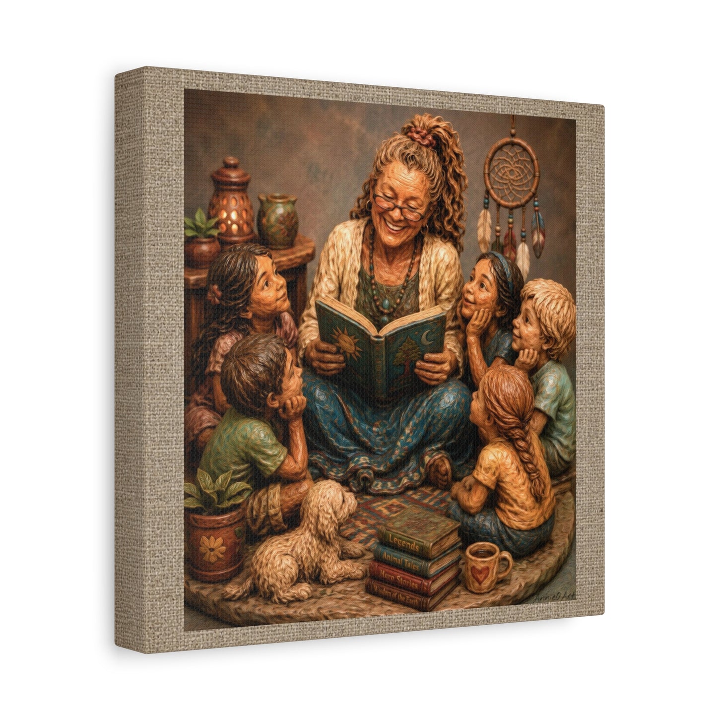 Storytime Grandma Canvas Wall Art — Grandma Reading to Children Matte Stretched Canvas