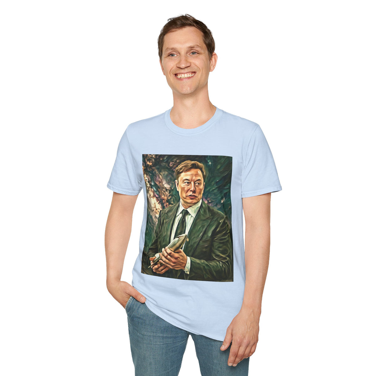 Elon Musk with Rocket— Graphic T-Shirt