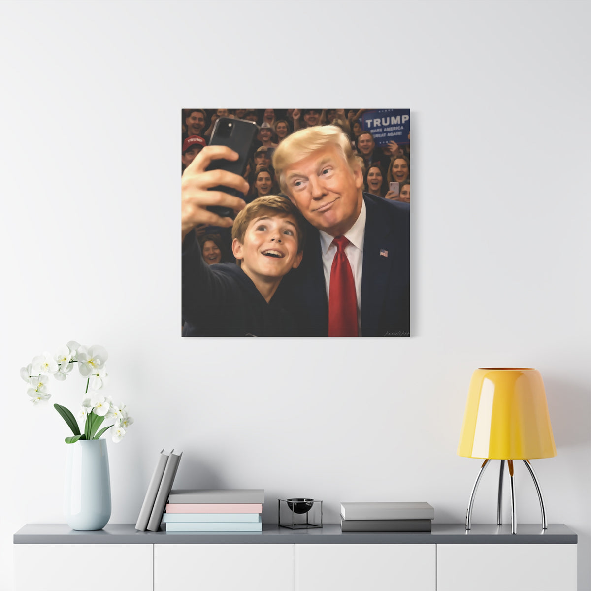 Trump Rally Canvas Wall Art — President Selfie Print on Stretched Matte Canvas