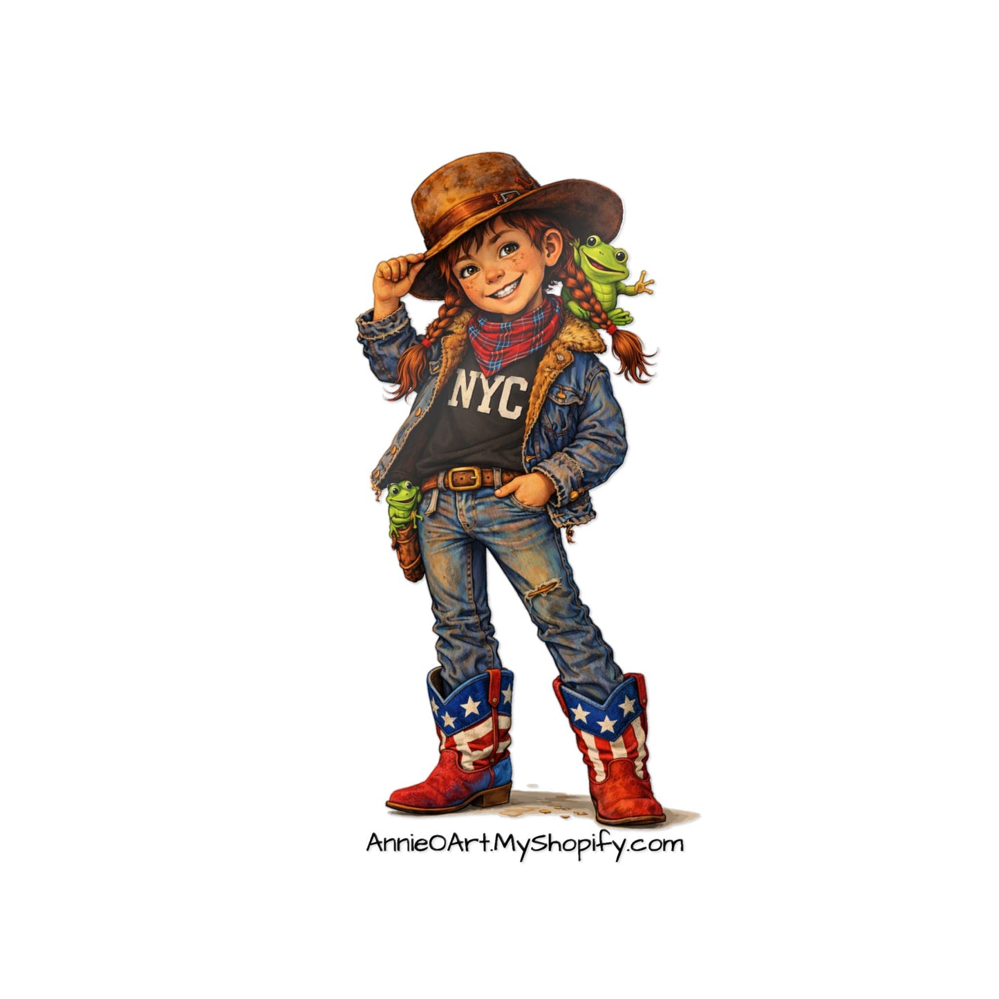 AnnieO Cowboy Kid Die-Cut Sticker — Cute Western NYC/Pepe Design