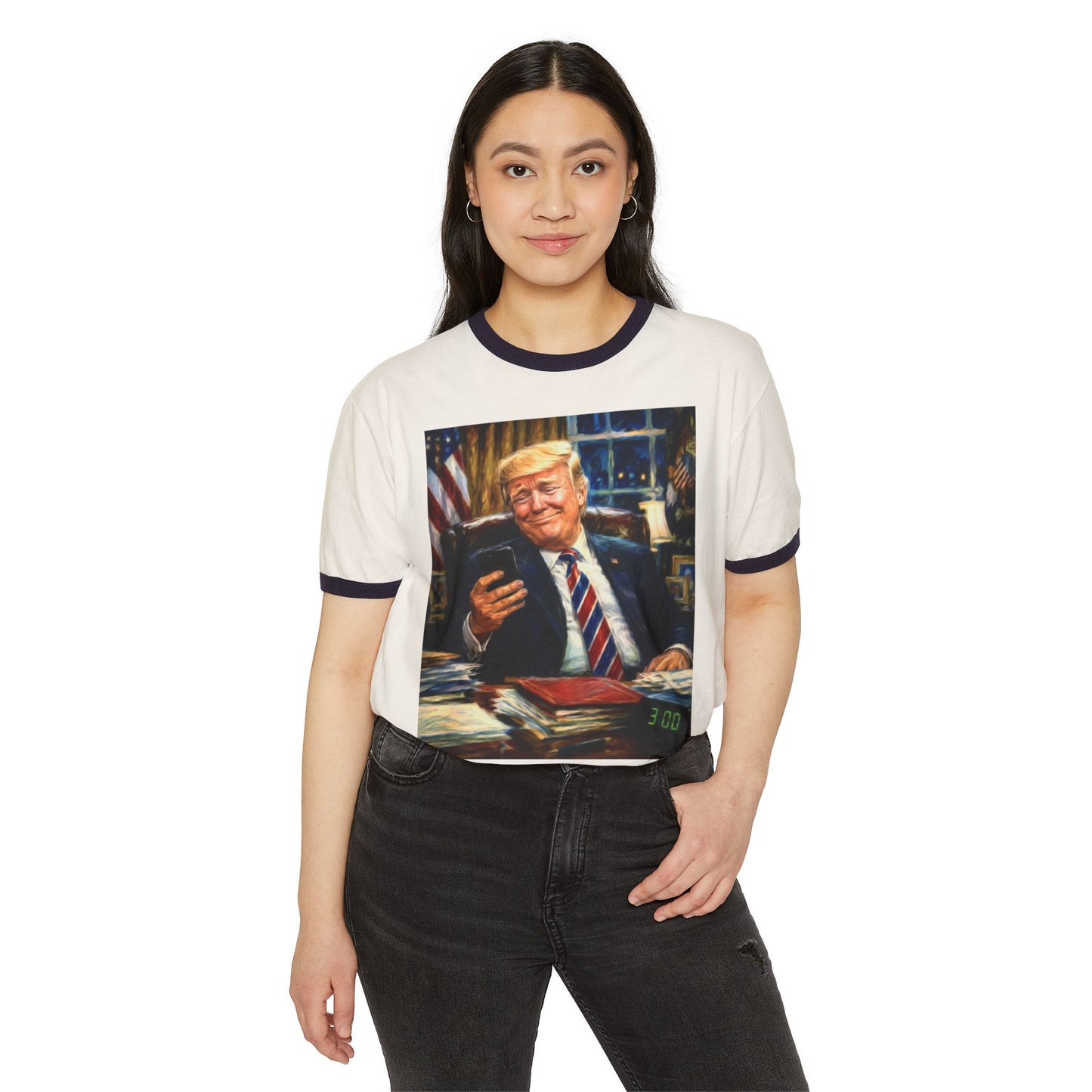 Trump 'Keyboard Warriors' Tweet Front & Back Design—1970’s Style Ringer T-Shirt
