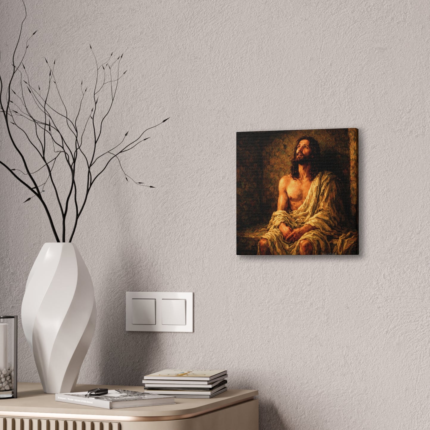 Jesus in Thanksgiving Prayer ‘Resurrection Day’ Canvas Stretched Wall Art — Religious Christian Home Decor