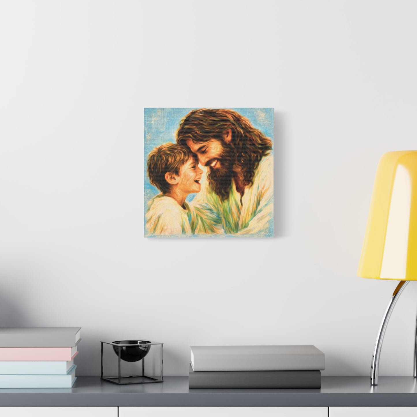 Smiling Jesus and Child Matte Canvas Wall Art