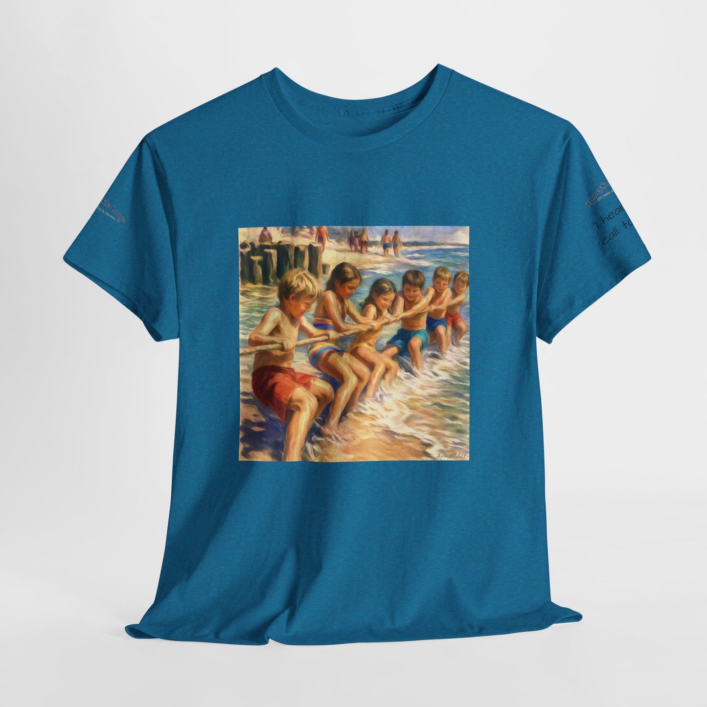 HoneySuckle Lodge Vintage Beach T-Shirt — "50+ years of fun in the sun" Retro Kids on Shore Design