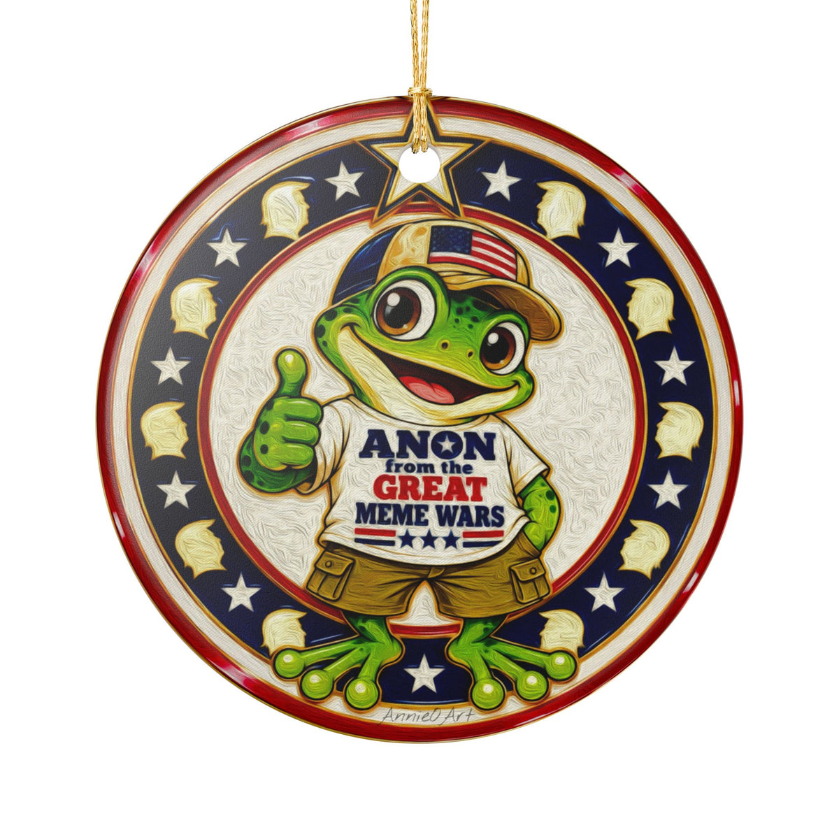 Ceramic Ornament — Frog 'Anon From the Great Meme Wars' Patriotic Holiday Decoration