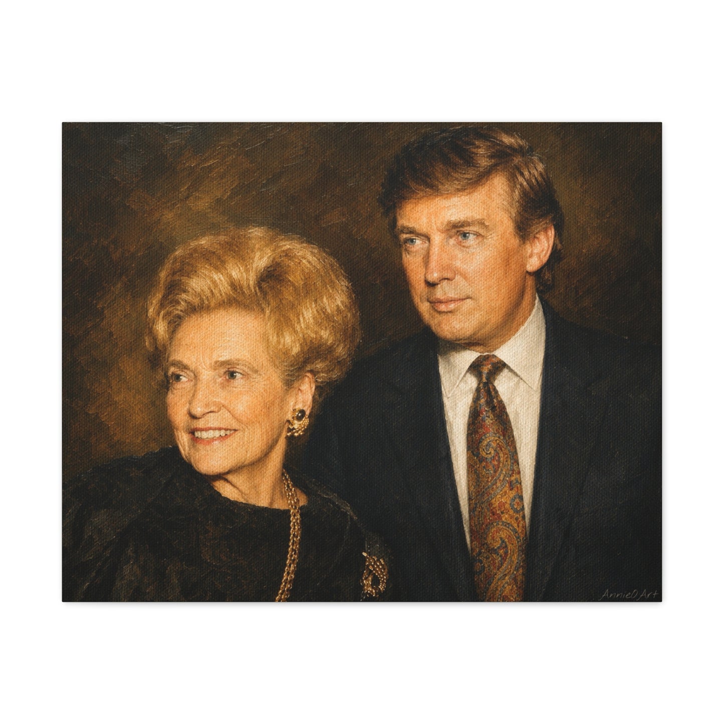Trump with his Mom—Vintage Portrait Canvas Print — Classic Stretched Matte Wall Art