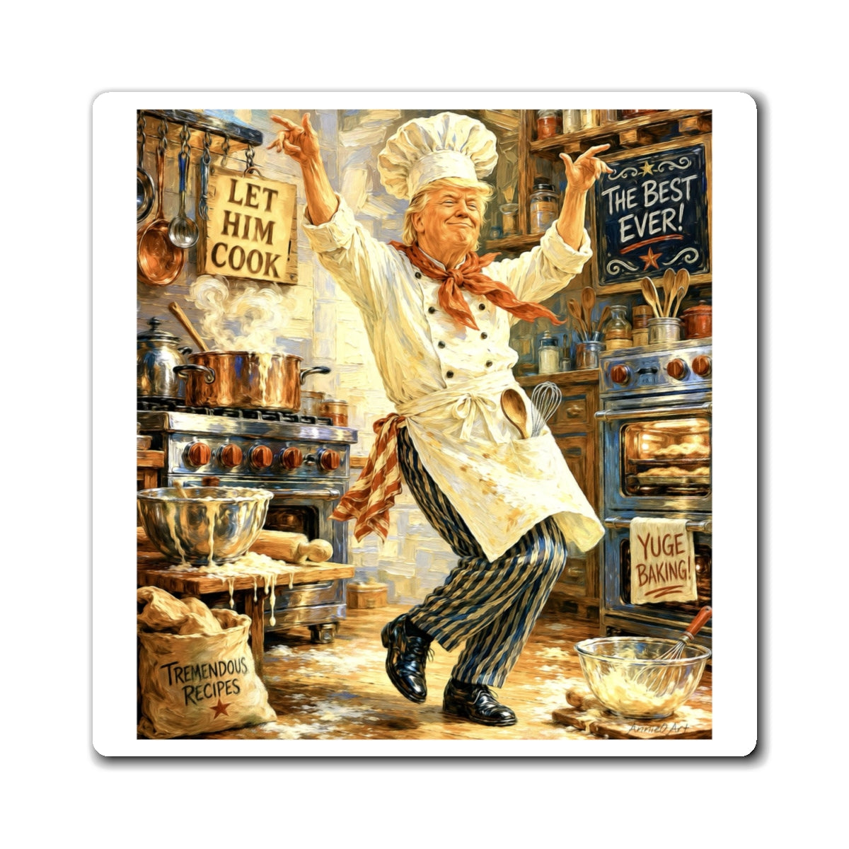 Trump Chef Dancing Kitchen Magnet – "Let Him Cook" Decorative Fridge Magnet