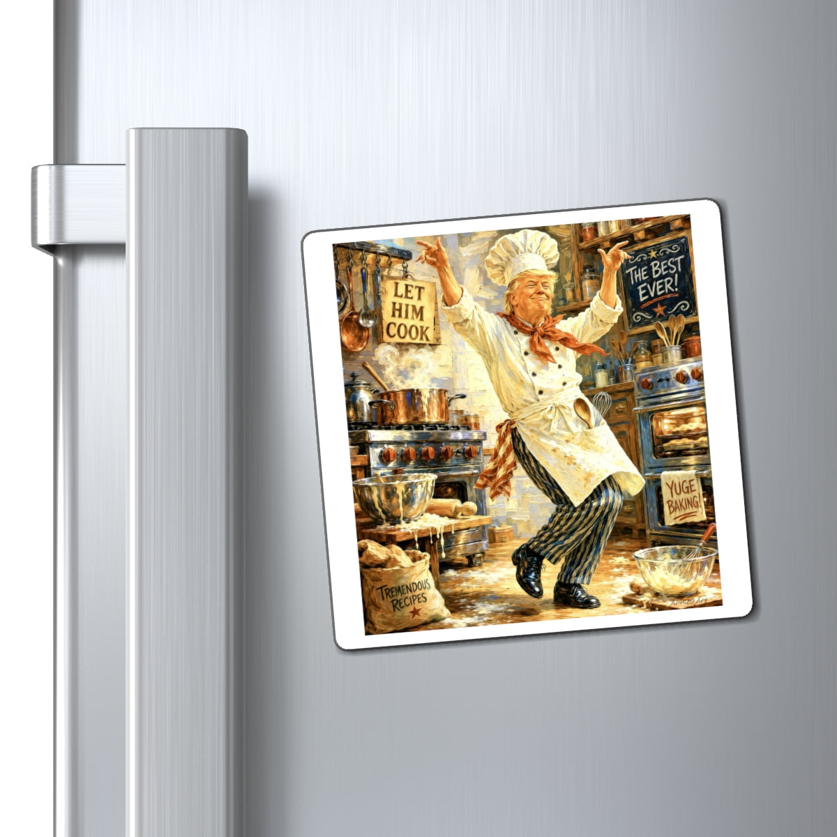 Trump Chef Dancing Kitchen Magnet – "Let Him Cook" Decorative Fridge Magnet