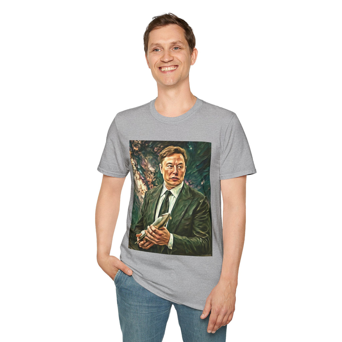 Elon Musk with Rocket— Graphic T-Shirt