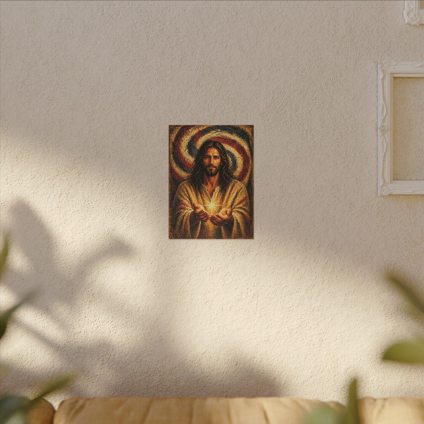 Radiant Jesus Holding Light, Heavy Oil Paint Strokes Look—Matte Stretched Canvas— Canvas Wall Art
