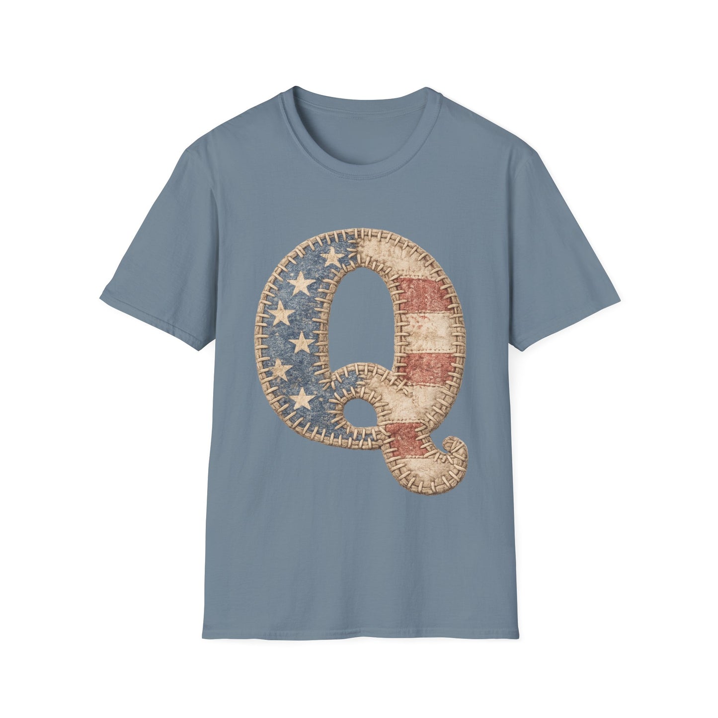 Patriotic Letter Q T‑Shirt — Vintage American Flag Initial Tee