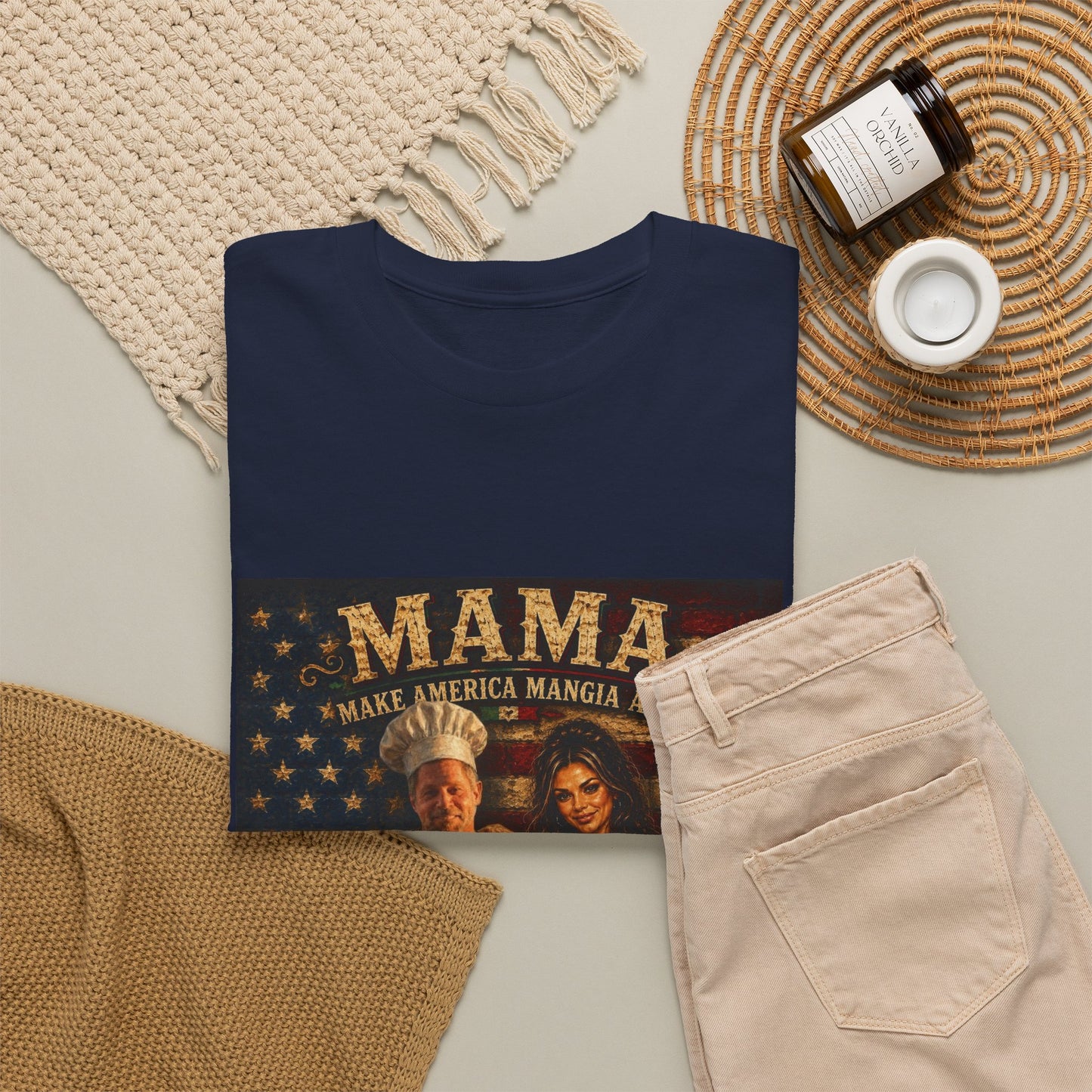 CUSTOM for MANDY—Mama Pizza Team T-Shirt — Retro American Flag Pizza Chef Graphic Tee