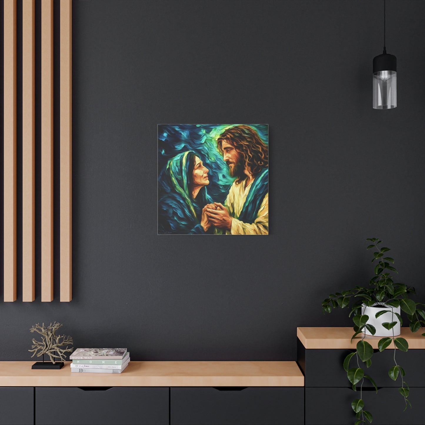 Jesus Comforting Mother Mary—Matte Canvas Wall Art