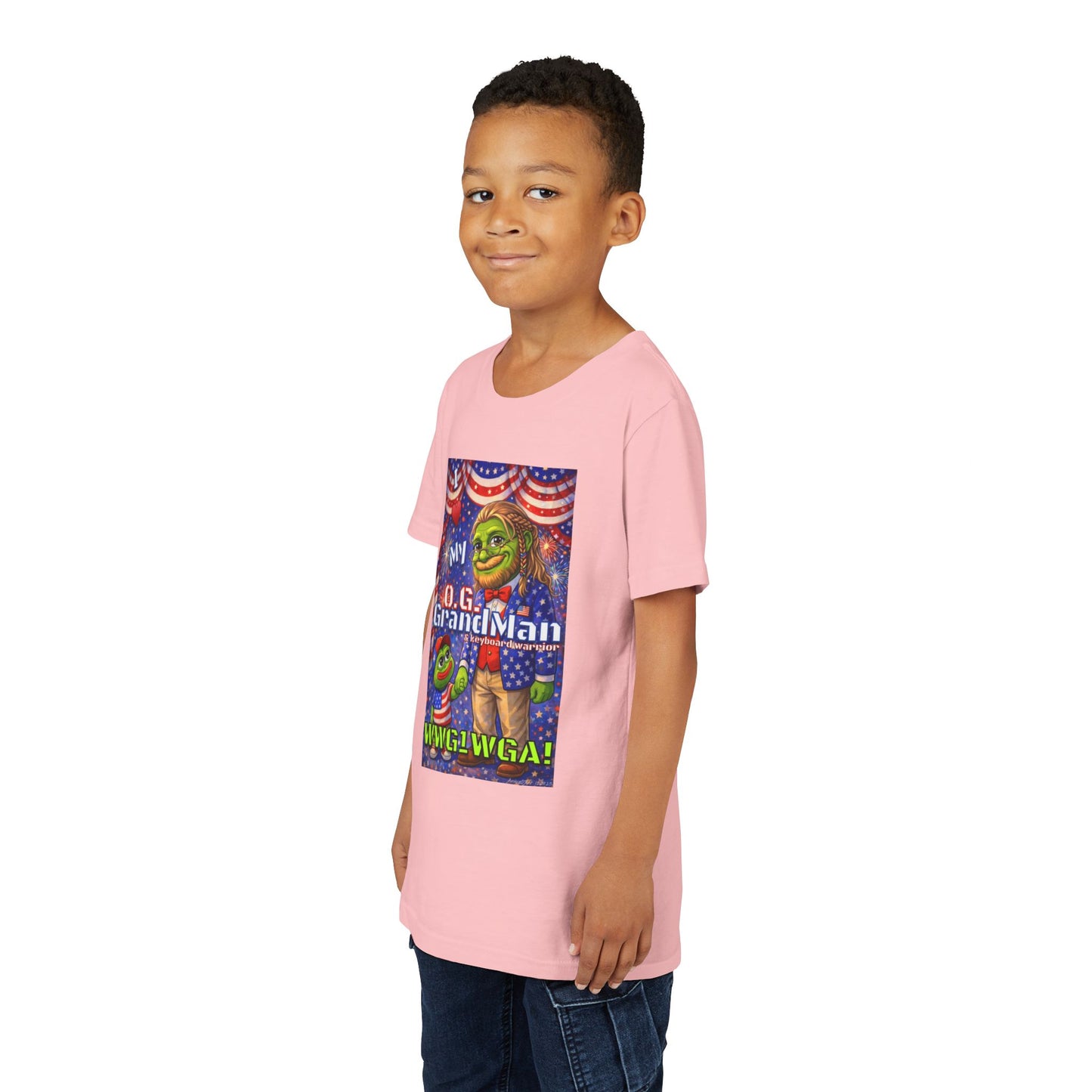GrandMan/Grandpa Keyboard Warriors for your Littles - “I ♥️ My O.G. GrandMan" Patriotic Pepe WWG1WGA Kids T-Shirt