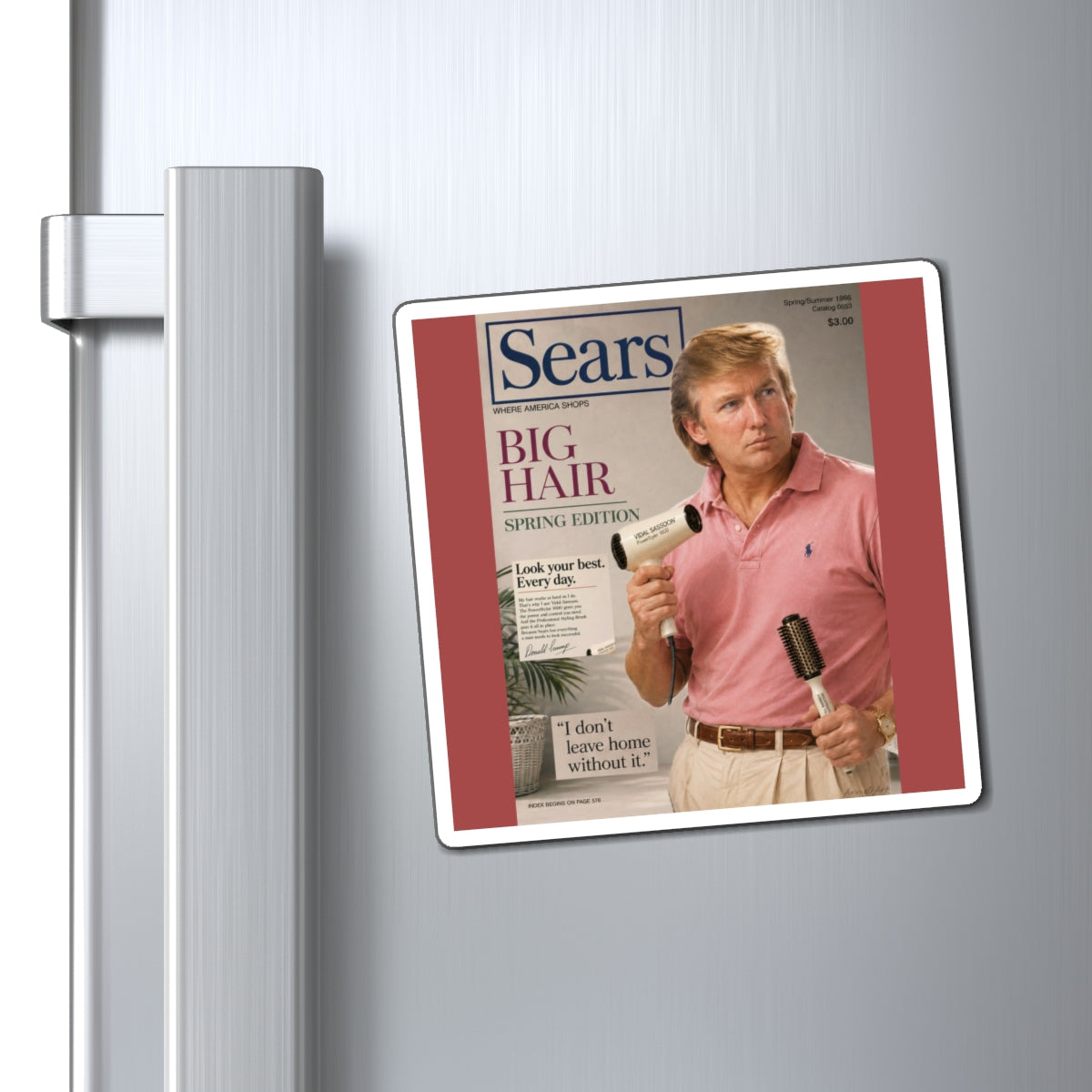 Funny Retro 'Sears Big Hair' Refrigerator Magnet — Vintage Trump Parody