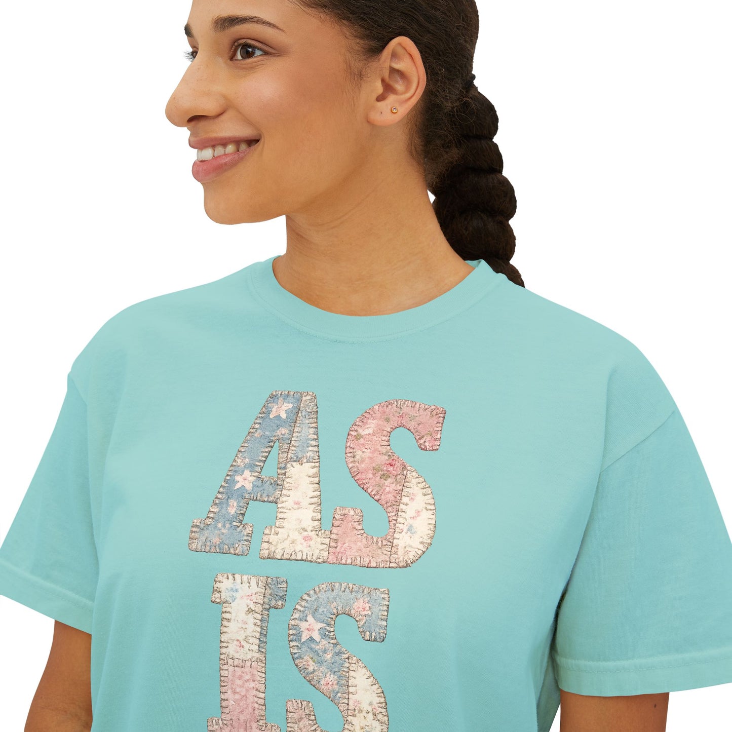 “AS IS” Quilt look Floral Boxy Tee — Women's Vintage Graphic Crop T-Shirt