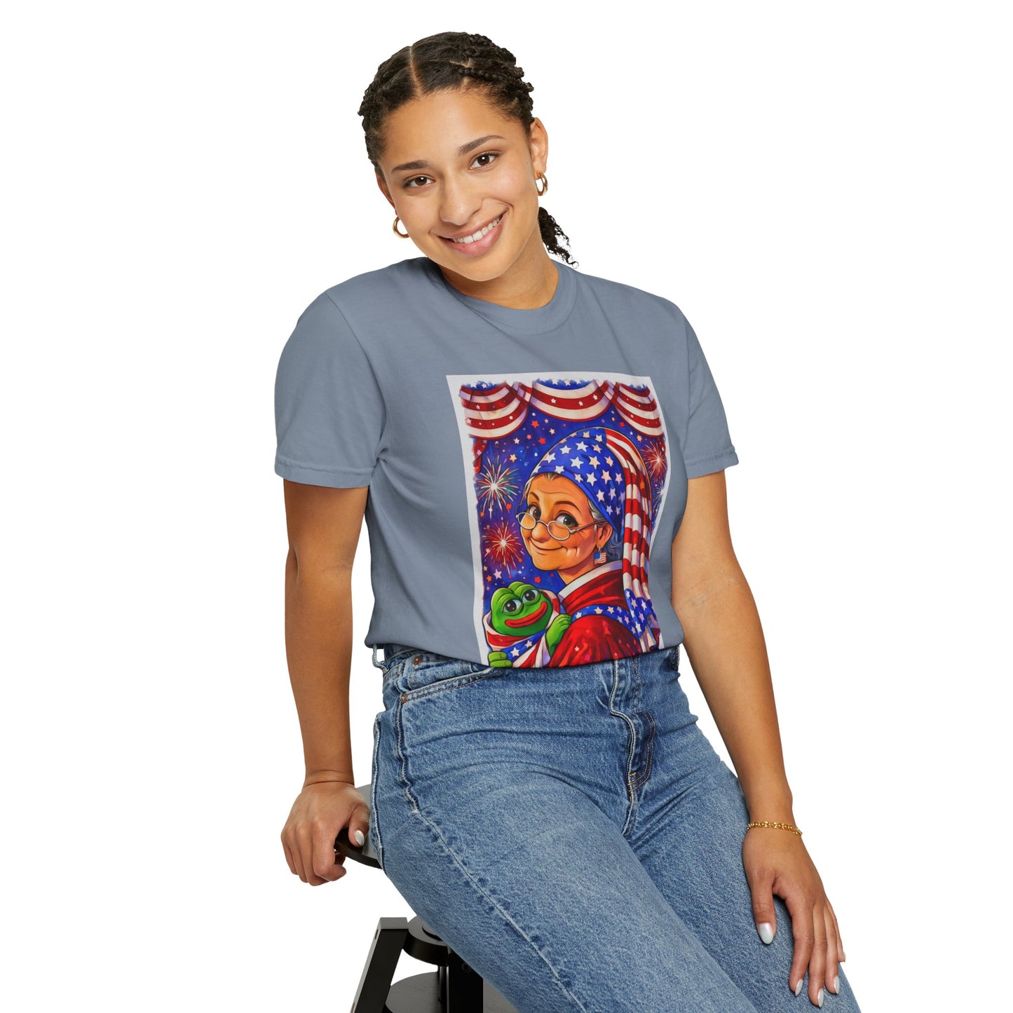 Grandmas Patriotic Original Gansta “OG Grannie” T-Shirt — American Flag Grandma w baby Pepe Graphic Tee