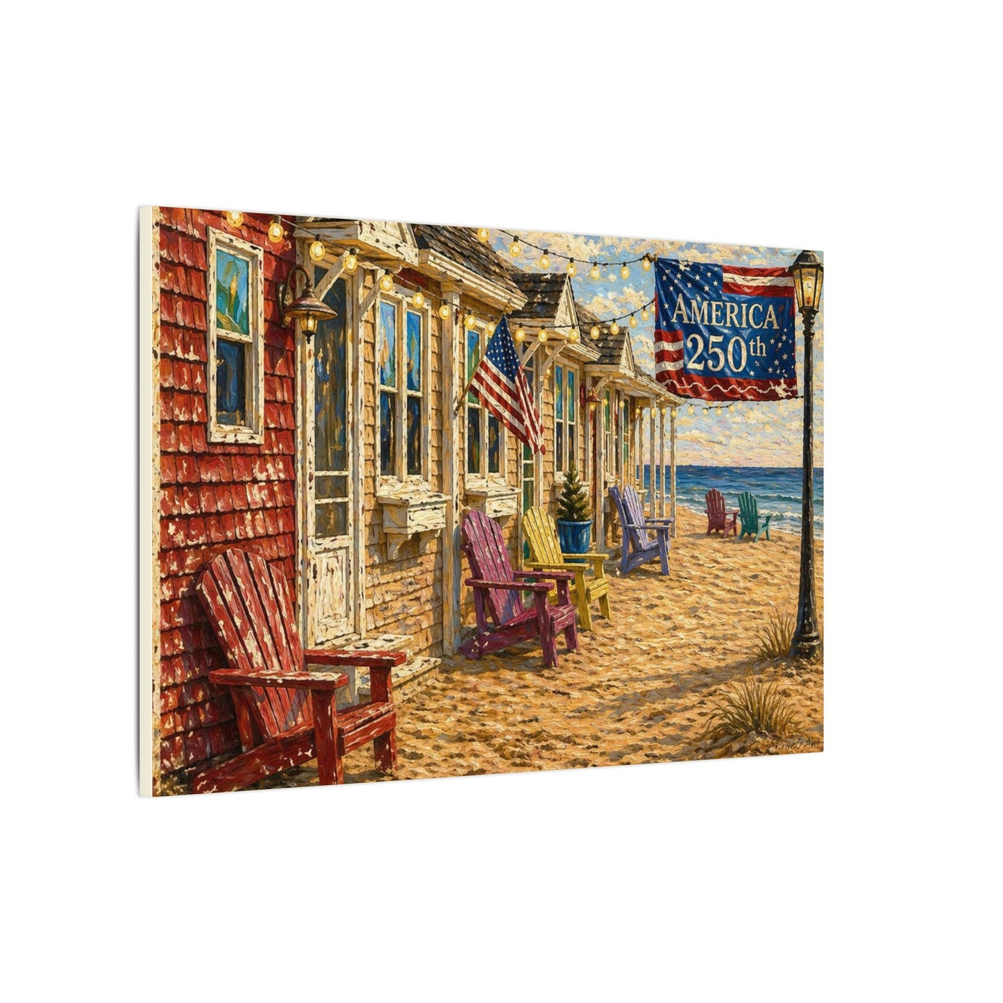 America 250th Beach Bungalow Canvas Wall Art — Patriotic Coastal Decor