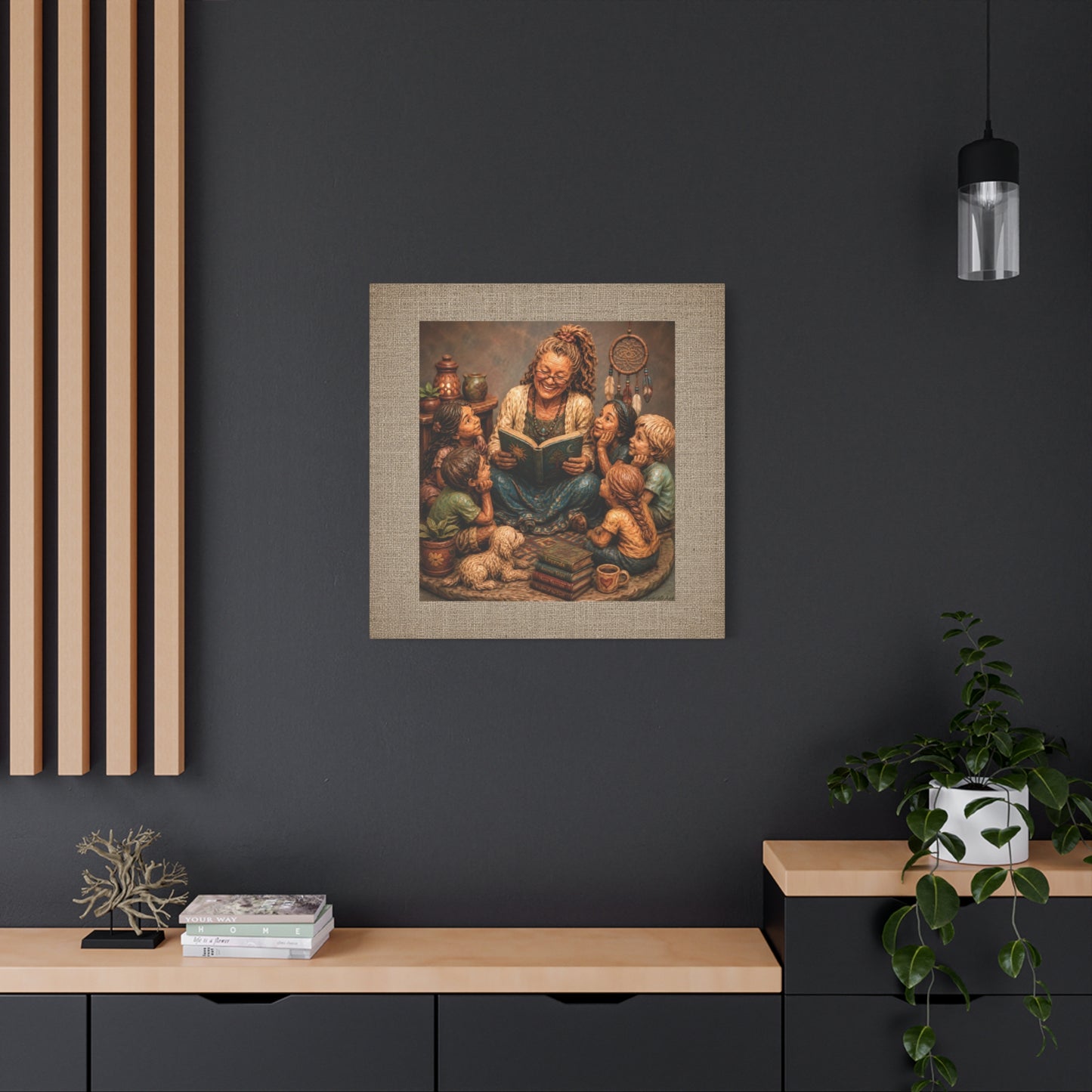 Storytime Grandma Canvas Wall Art — Grandma Reading to Children Matte Stretched Canvas