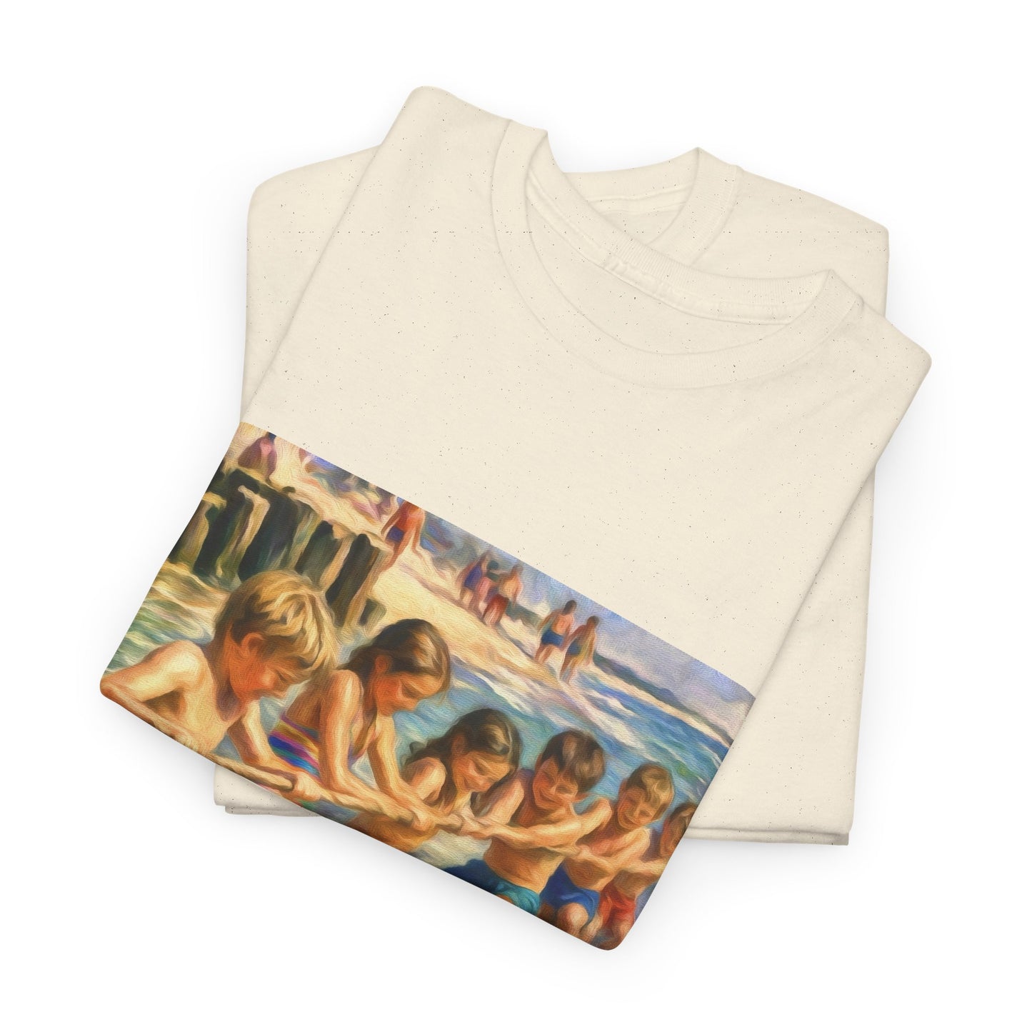 HoneySuckle Lodge Vintage Beach T-Shirt — "50+ years of fun in the sun" Retro Kids on Shore Design