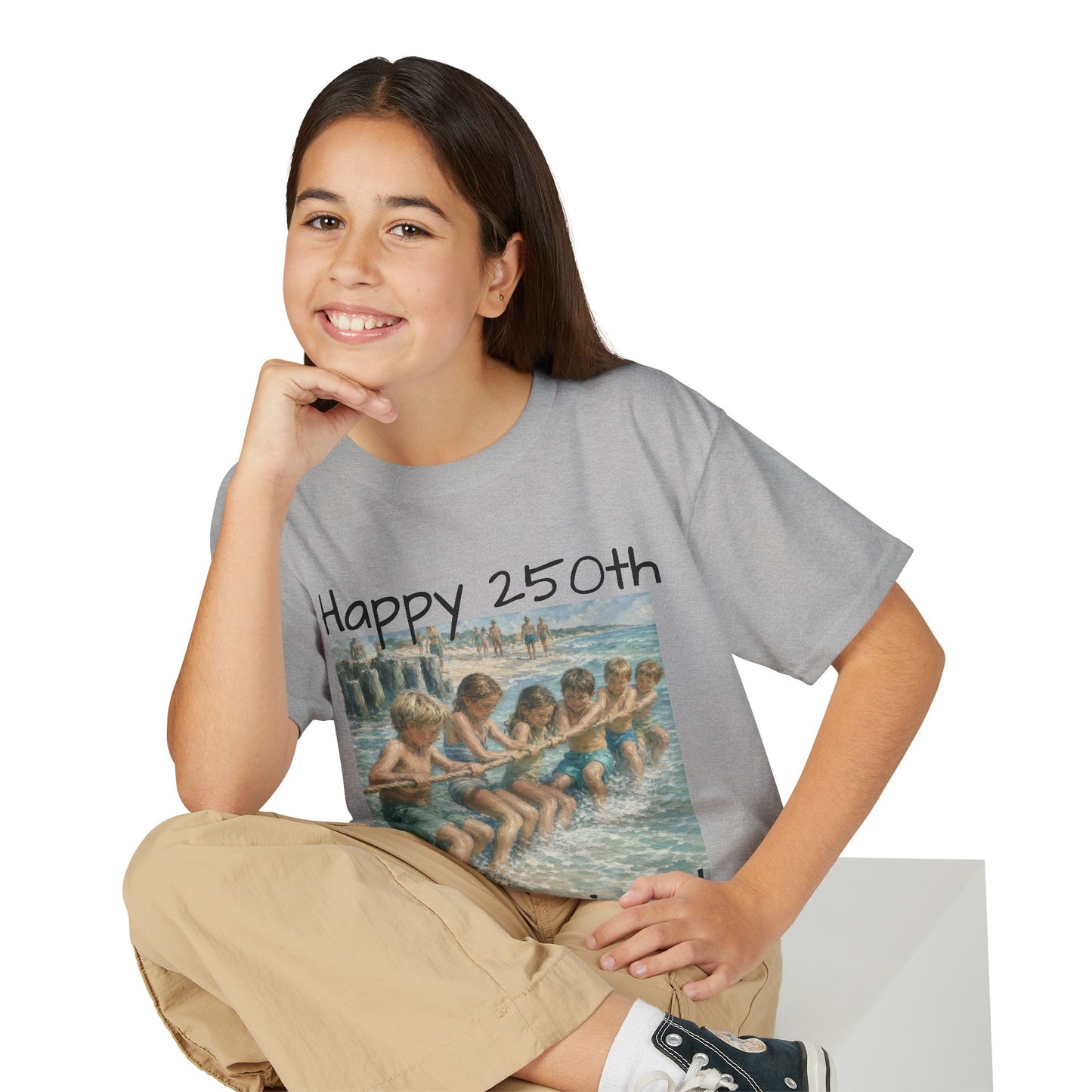 Youth Tee — "Happy 250th America!" Vintage Summer Beach Kids T‑Shirt