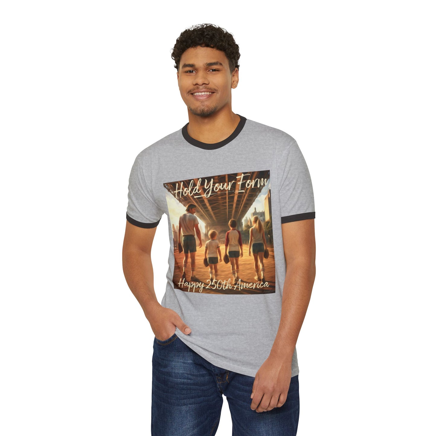 ‘Hold Your Form’ -250th America Vintage Beach Ringer Font & Back Design T-Shirt