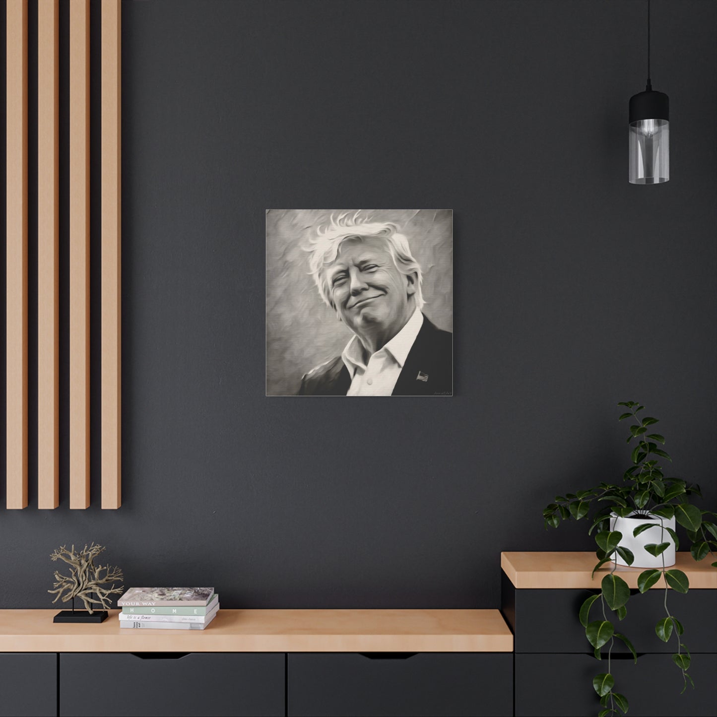 Trump Portrait B&W-Canvas Monochrome Oil-Style Wall Art