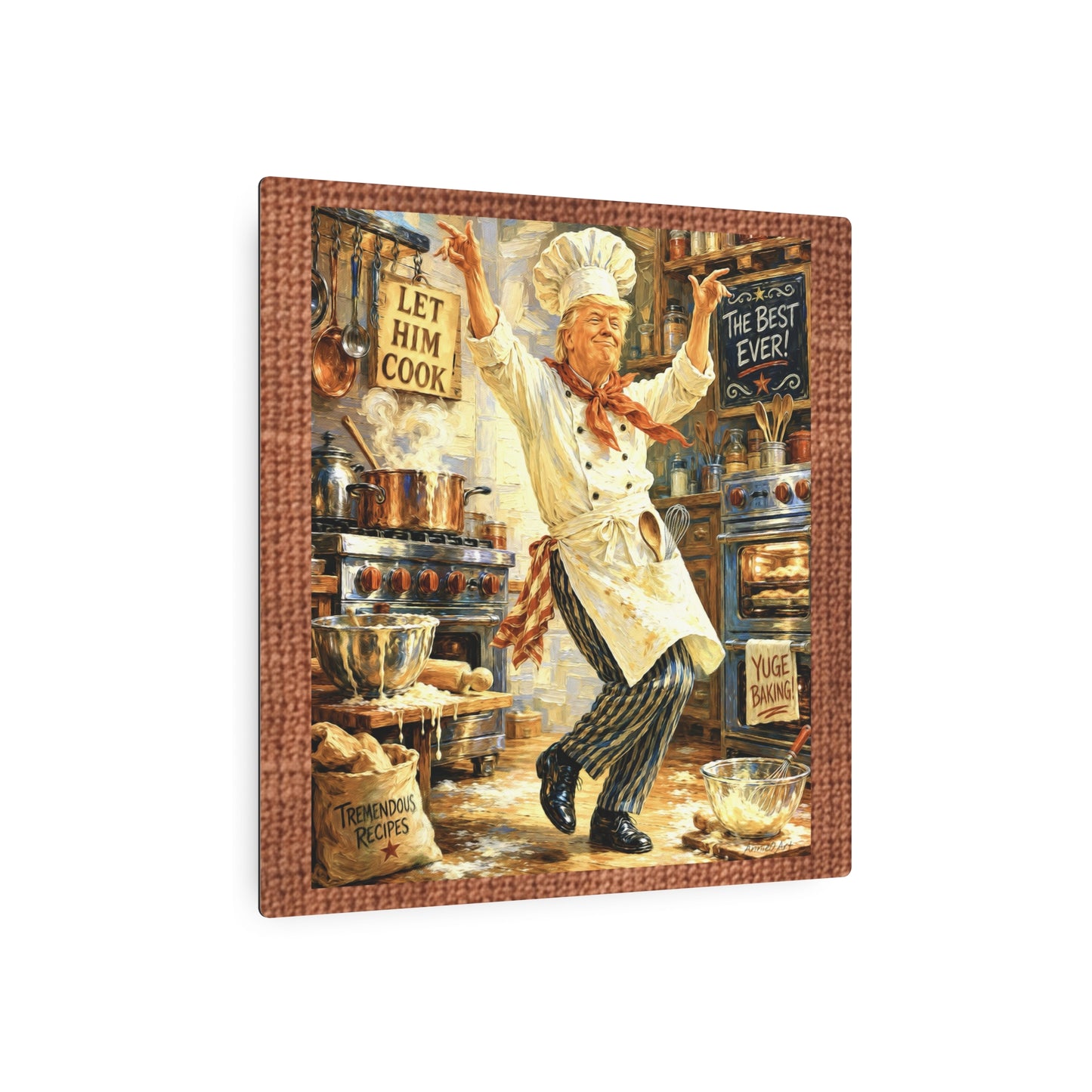 Trump Chef Dancing Metal Art Sign – "Let Him Cook" Kitchen Wall Decor