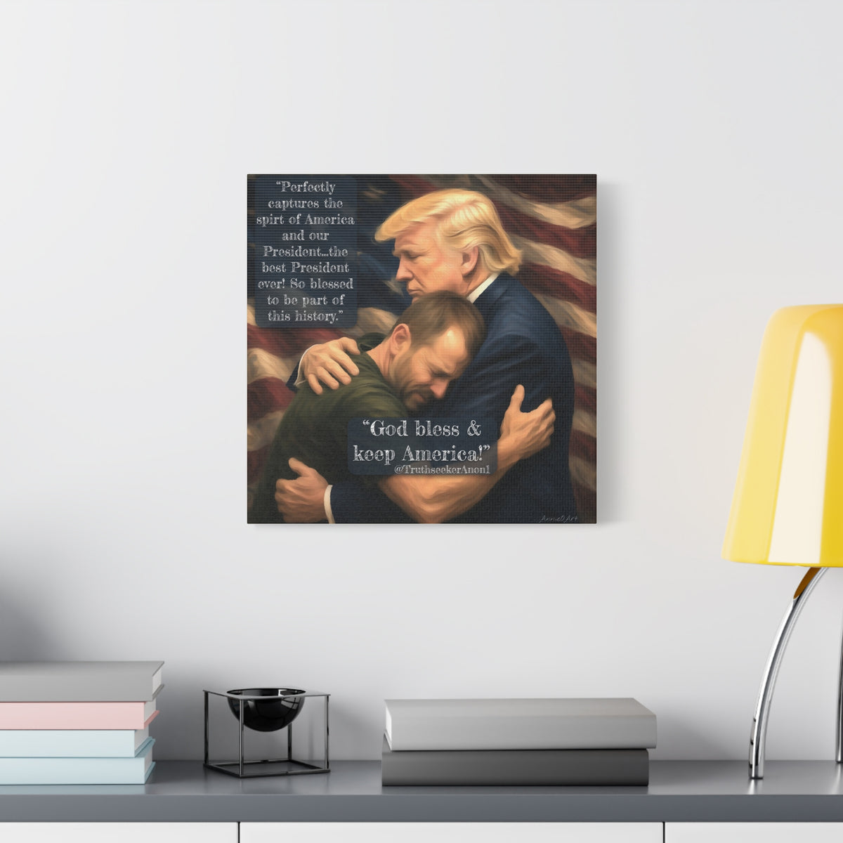 Trump Embrace Patriotic Canvas Wall Art — "God Bless & Keep America"