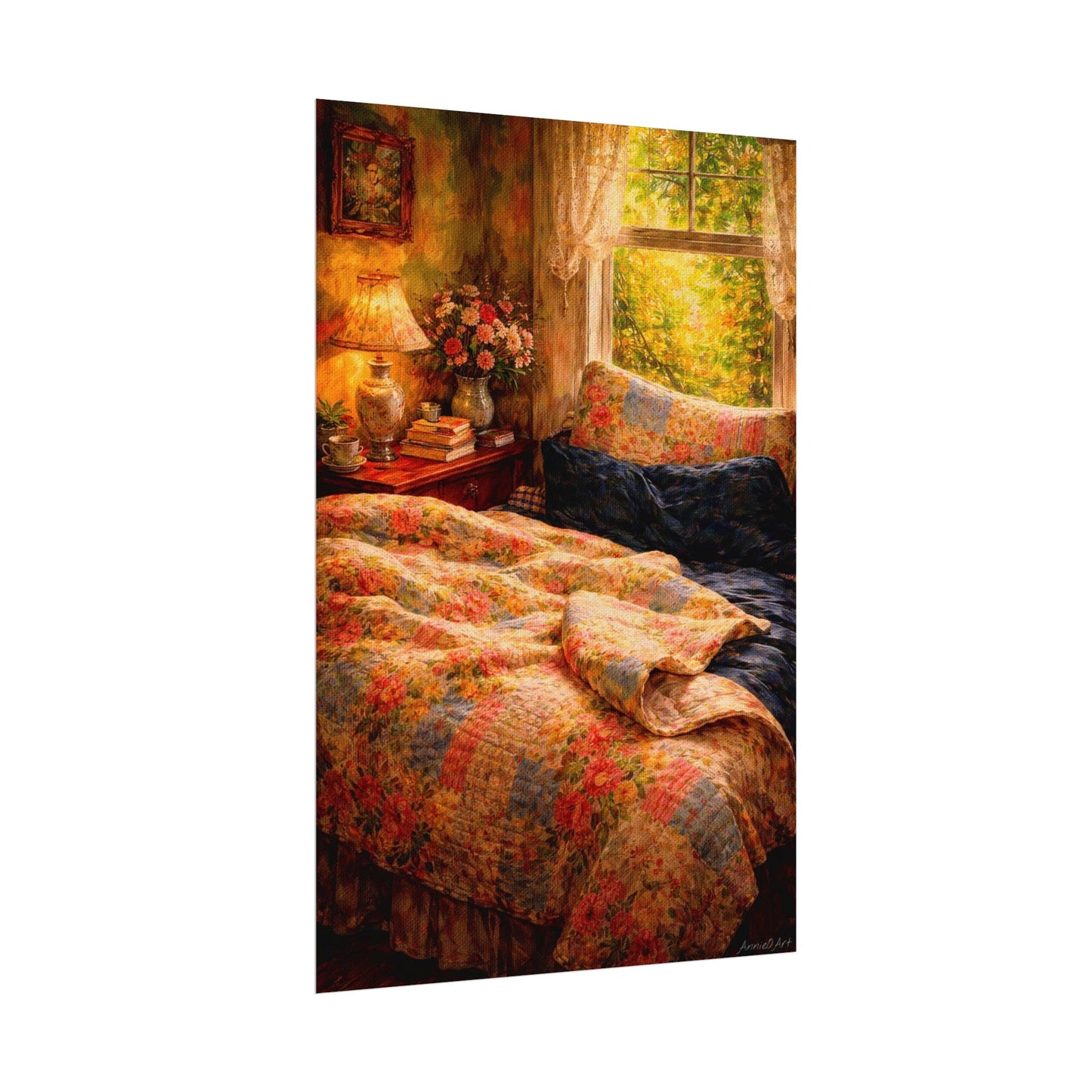 Cottage Cozy Bedroom Poster — Textured Matte Wall Art