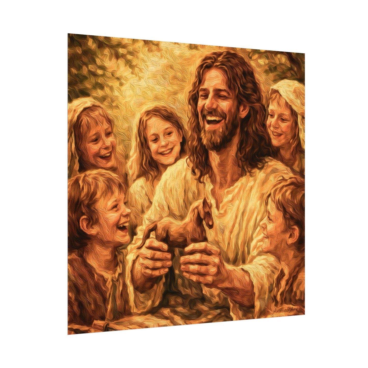 Jesus with Children Watercolor Poster — Textured Matte Religious Wall Art