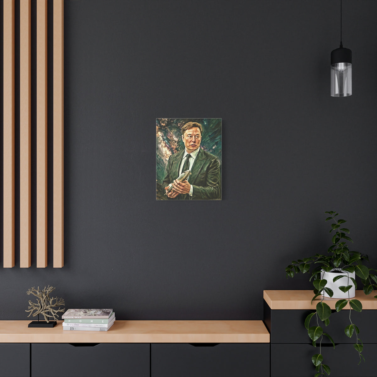 Elon Musk Holding Rocket, Oil-Paint Effect Canvas