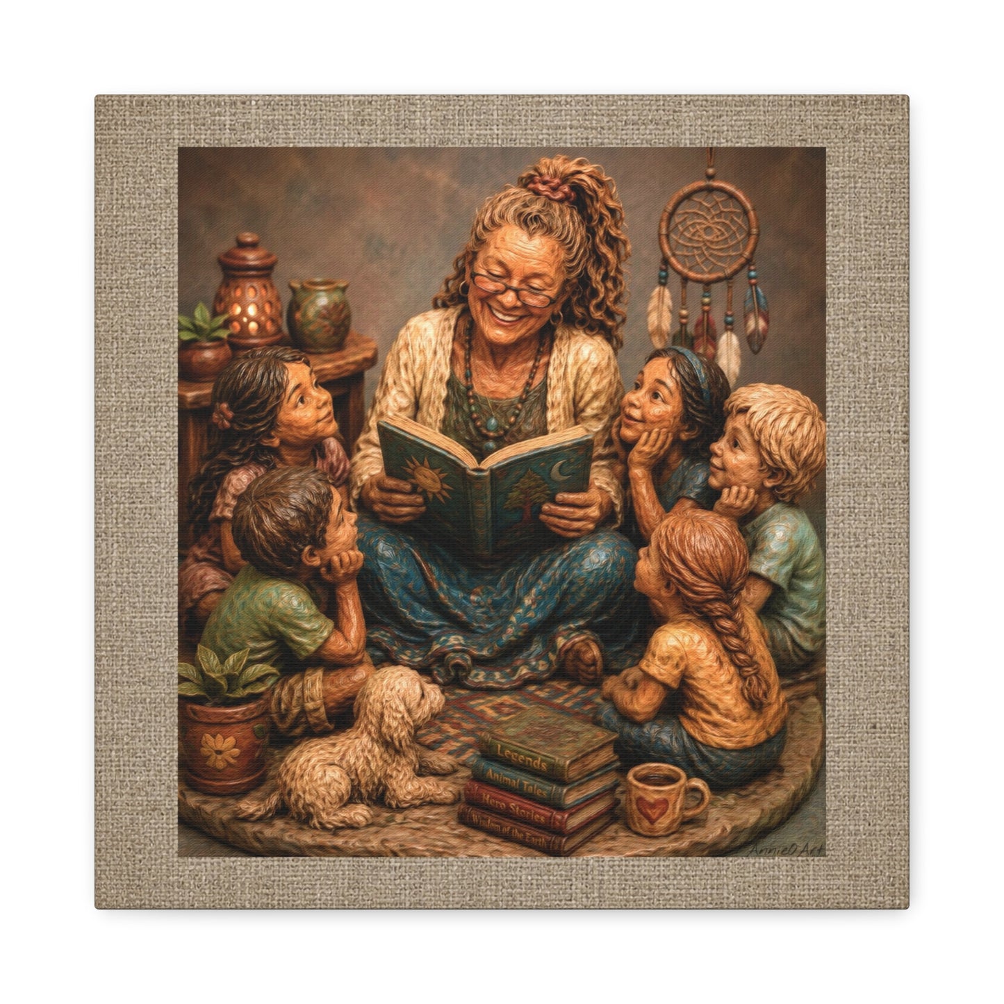 Storytime Grandma Canvas Wall Art — Grandma Reading to Children Matte Stretched Canvas