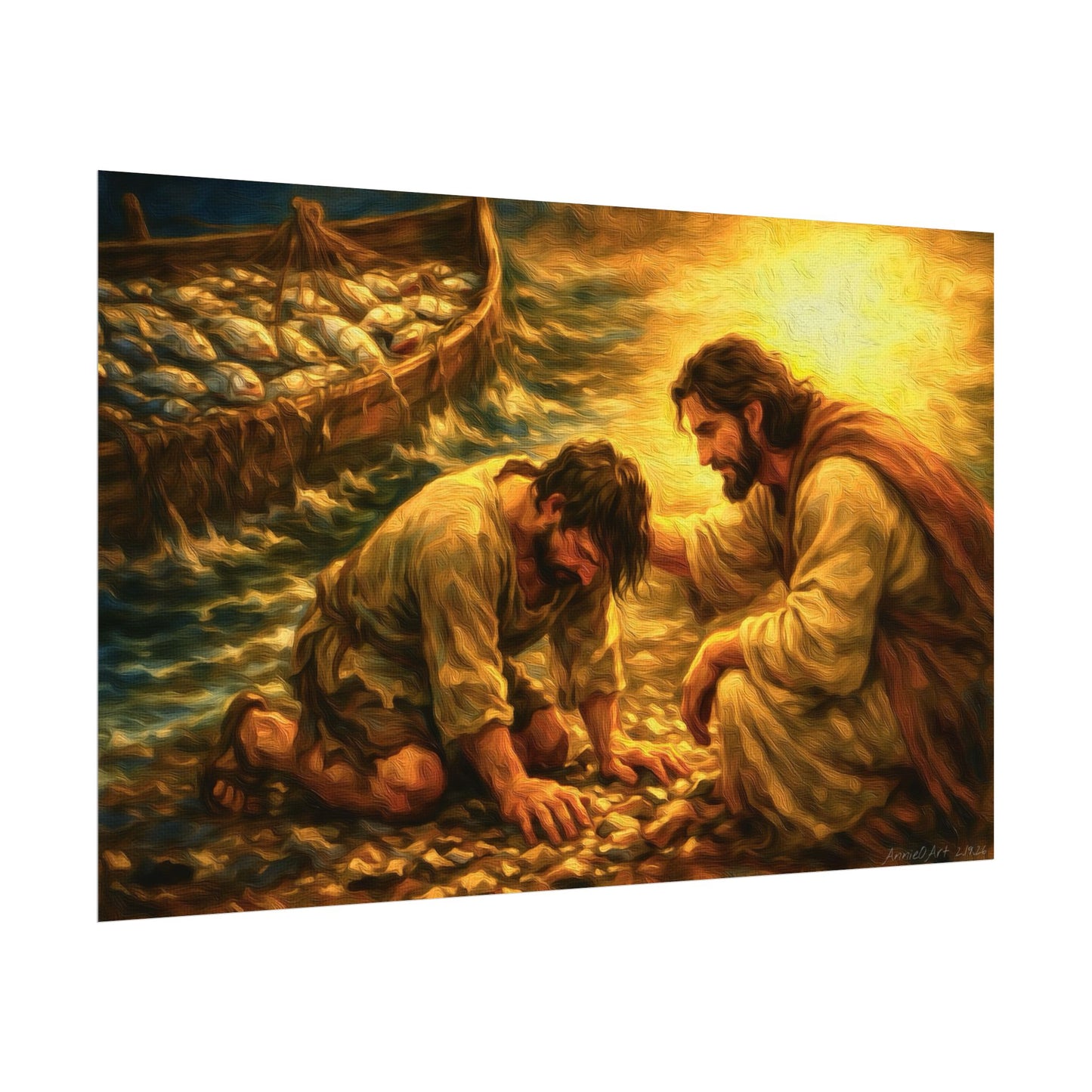 "Jesus and the Fisherman" —Watercolor Matte Poster —
