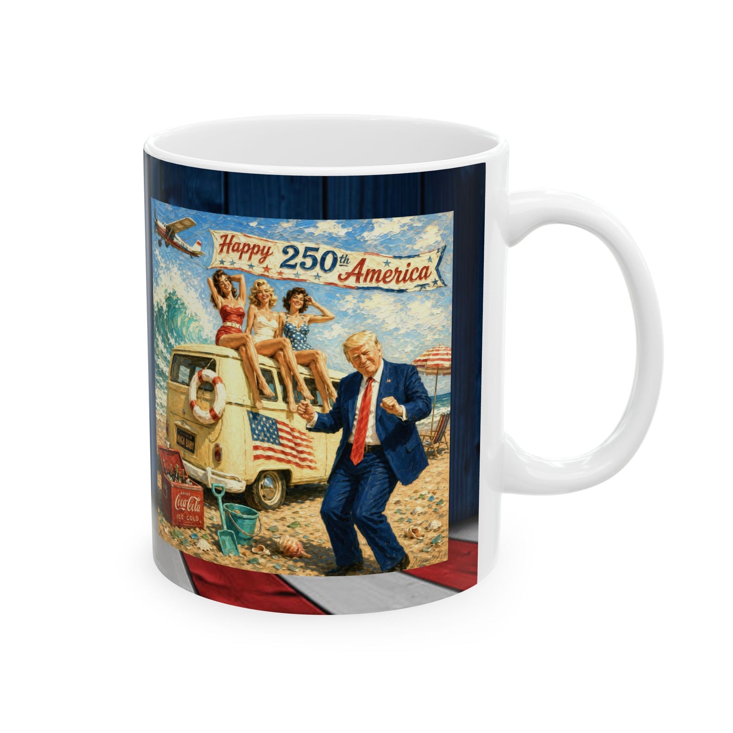 2- sided Trump Patriotic Beach Retro Ceramic Mug - Vintage Americana
