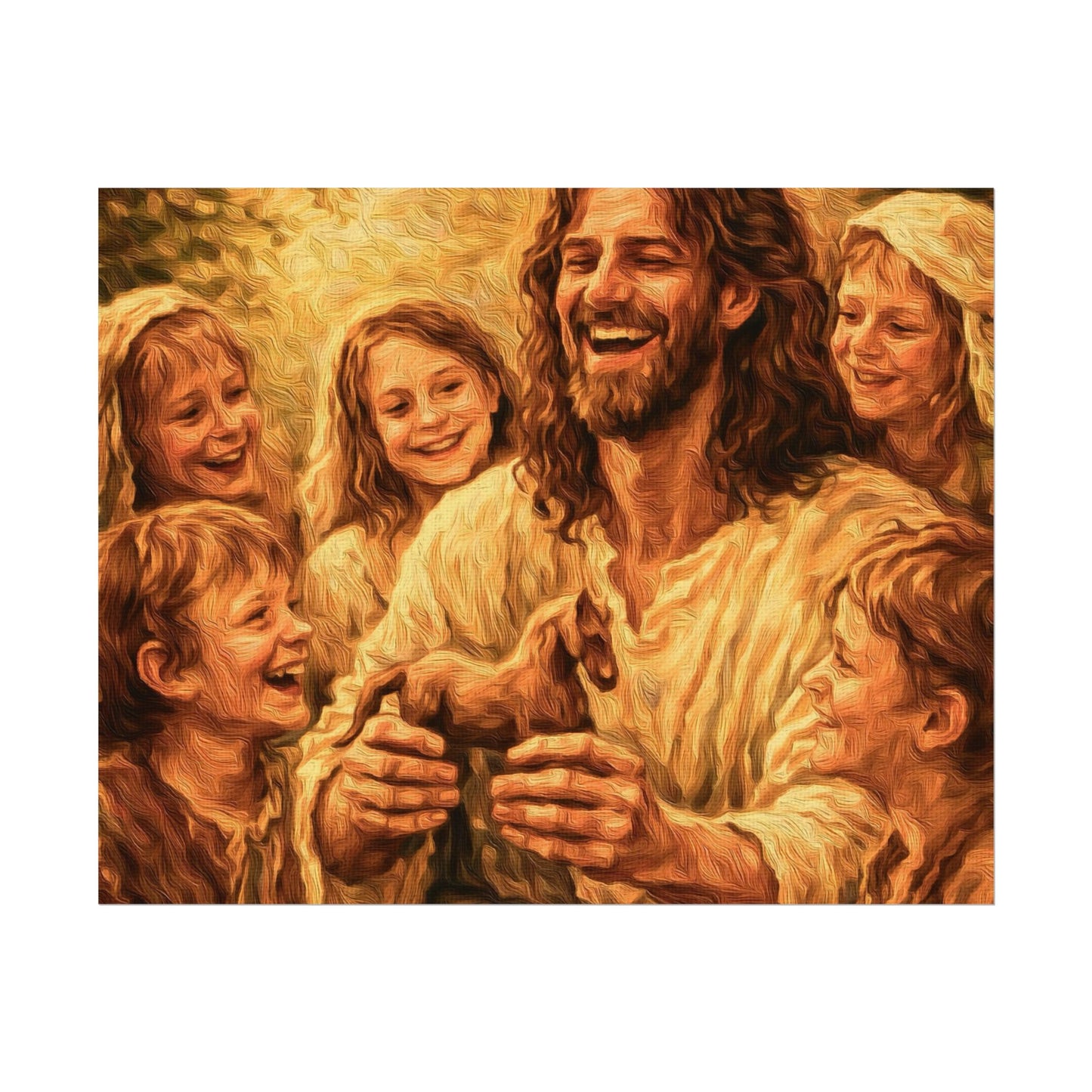 Jesus with Children Watercolor Poster — Textured Matte Religious Wall Art