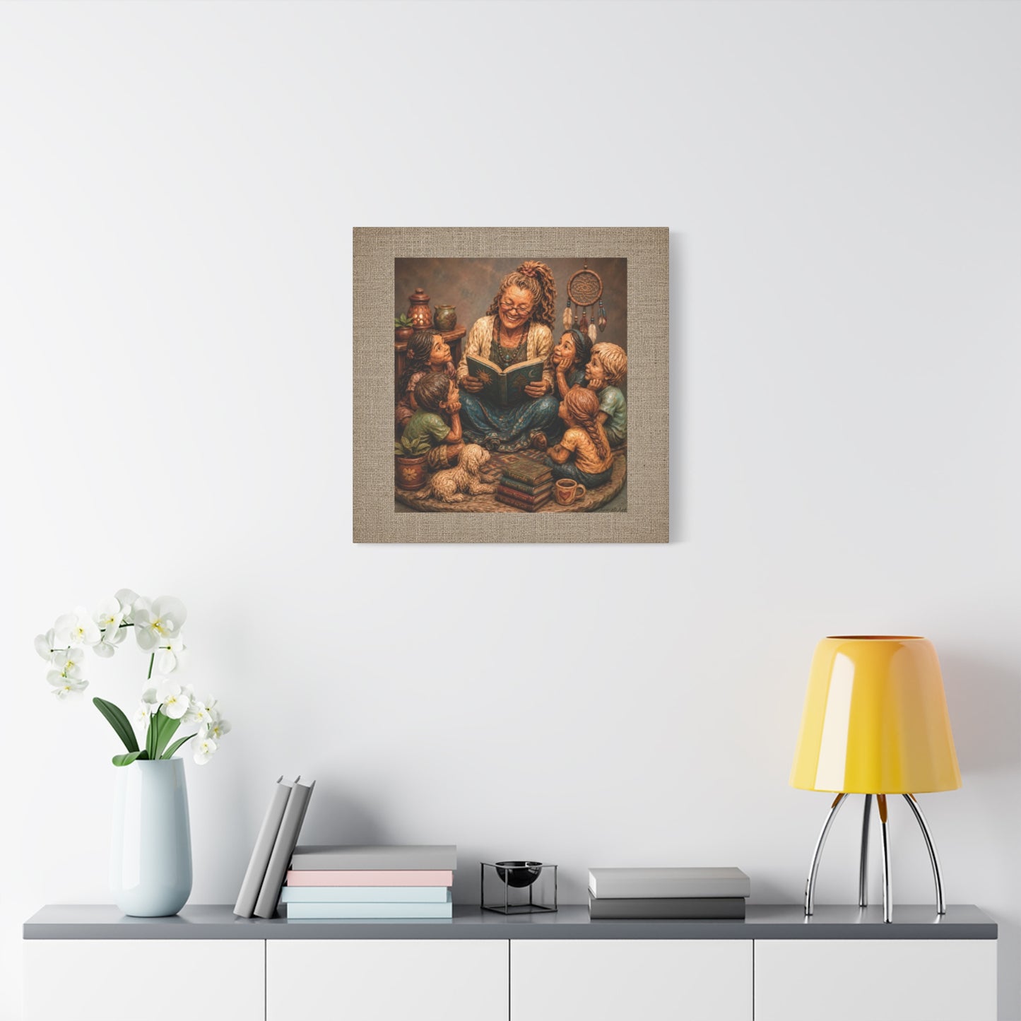 Storytime Grandma Canvas Wall Art — Grandma Reading to Children Matte Stretched Canvas
