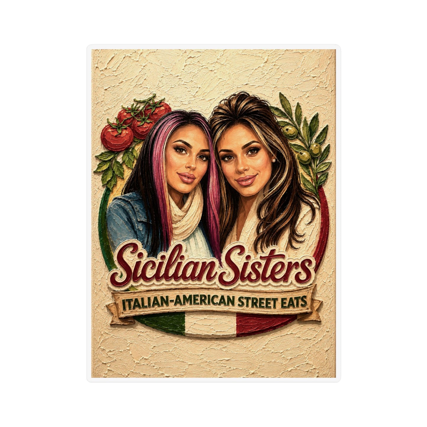 Sicilian Sisters Custom Shape Magnet — Italian-American Street Eats Design